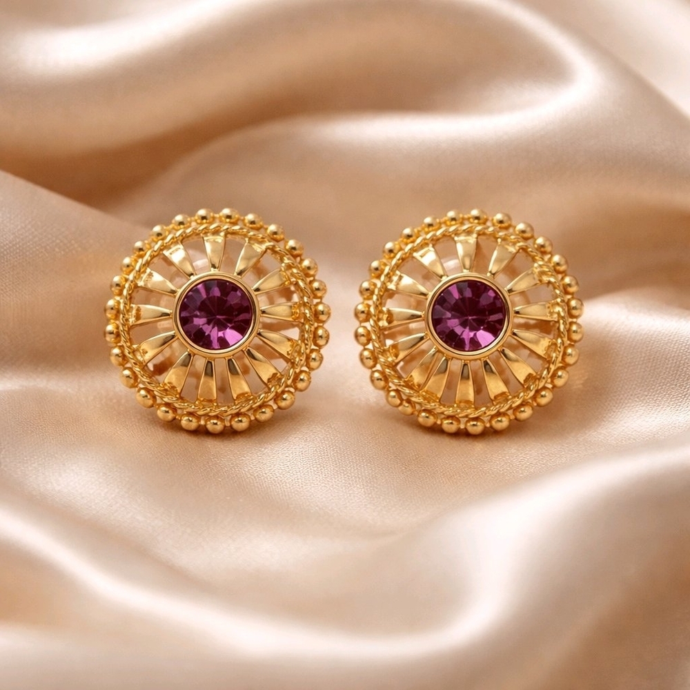 Swarovski Purple Gold Tone  Earrings